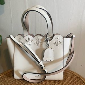 Kate Spade White Scalloped Embroidered Handbag